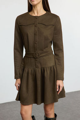 Haki Kemerli Duz K?sa / Mini Dokuma Elbise TWOAW25EL00252