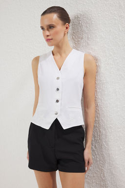 Trendyolmilla Beyaz Fitted Nak?sl? Pamuklu Dokuma Yelek TWOSS25YE00112 фото 3