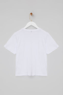 Beyaz Regular/Normal Kal?p Aksesuar Detayl? Tok %100 Pamuk Orme T-Shirt TWOSS26TS00007