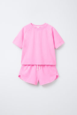 CONJUNTO JOGGING CAMISETA Y BERMUDA LISO / Rosa fl?or