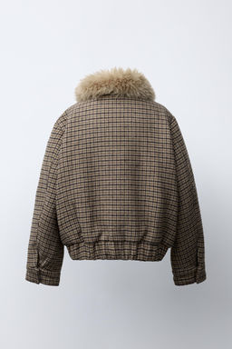 CHECKED BOMBER JACKET WITH FAUX FUR COLLAR - Zara фото 4