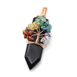 Кристалл 7 чакр 28*70мм с агатом черным