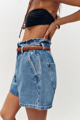 Z1975 DENIM PAPERBAG BERMUDA SHORTS WITH BELT - Zara фото 10