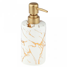 Набор для ванной "Мрамор" 4 предмета: дозатор для мыла 360мл, д7см, h17,8см; мыльница 11,3х7,8х2,4см; стакан для зубных щеток с разделителем 330мл, д7см, h10,7см, стакан 290мл, д6,3см, h11см; фурнитура пластик "под золото", глянцвая глазурь, белый/зо