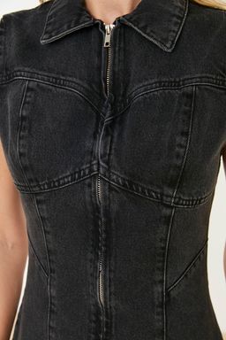 Siyah Fermuar Detayl? Mini Denim Elbise TWOSS21EL3009 - Trendyolmilla фото 4