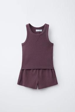 CONJUNTO RIB LAVADO CAMISETA NADADORA Y BERMUDA / P?rpura