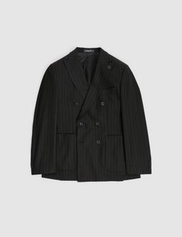 Siyah Ex. Slim Fit _izgili Kruvaze Tak_m Elbise