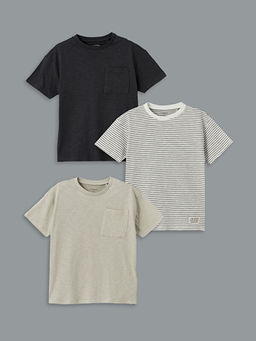 Bisiklet Yaka ?izgili Penye Erkek ?ocuk Ti??rt