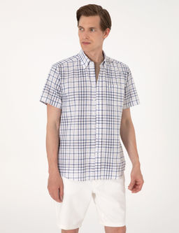 Lacivert Regular Fit K_sa Kollu Ekose G_mlek
