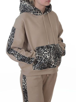 008 BEIGE/LEOPARD Костюм спортивный зимний женский (95% хлопок, 5% полиэстер)