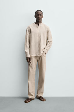 CAMISA RELAXED FIT LINO - ALGOD?N / Beige claro