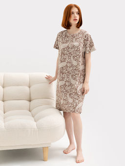 Сорочка ночная женская бежево-тауповая с узором пейсли