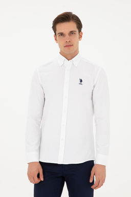 Мужская белая базовая рубашка с длинным рукавом