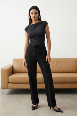 Siyah Bagc?kl? K?sl?k Tuseli Rahat Kumas Wide Leg/Genis Paca Pantolon TWOAW26PL00012 - Trendyolmilla фото 22