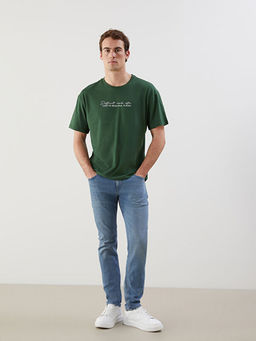 Bisiklet Yaka K?sa Kollu Bask?l? Penye Erkek Ti??rt