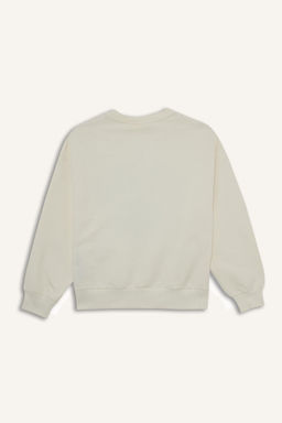Relax Fit Bisiklet Yaka Bask_l_ Sweatshirt K_z _ocuk - Defacto фото 9