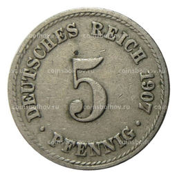 Монета 5 пфеннигов 1907 года A Германия
