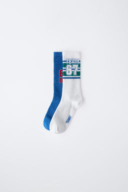 PACK DOS CALCETINES ALTOS N?MERO / Azul?n