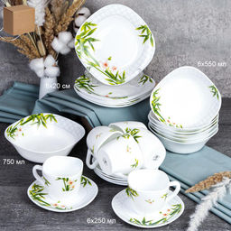 Столовый набор 25 предметов квадратный / GRAY Sq25/86595220-S (6773) /уп 2/ Бамбук с орхидеей