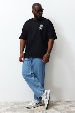 TRENDYOL MAN Buyuk Beden Siyah Oversize/Genis Kesim Uzak Dogu Bask?l? %100 Pamuklu T-shirt TMNSS24BF00032 - Trendyolmilla фото 4