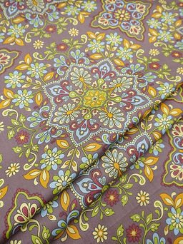 Сатин Мандала цветов цв.коричнево-лиловый, ш.2.5м, хлопок-100%, 115гр/м.кв - Купава фото 6