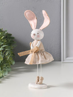 Фигура полистоун Зайка в льняном платье с бантом, 12?10?22.5 см