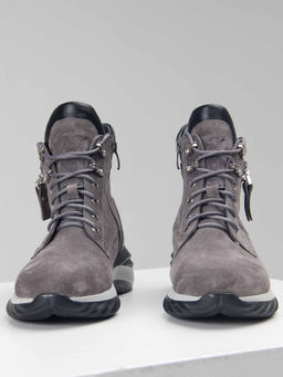 Ботинки 261.uno2bl. серый замок замша/Байка