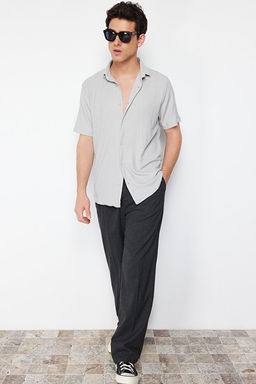 Gri Regular Fit K_sa Kol Yazl_k Dokulu B_r_mc_k _rme G_mlek TMNSS23GO00055