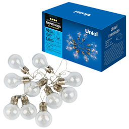 ULD-S1800-050/STB/3AA WARM WHITE IP20 RETRO BULBS-1 Гирлянда светодиодная Лампочки ретро-1, на батарейках 3AA (не в/к), 1,8м. 50 светодиодов. Теплый белый свет. Провод прозрачный. TM Uniel