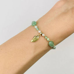 Браслет с подвеской перо из зеленого Ангелита и Кварца с Жемчугом 16,5 см +