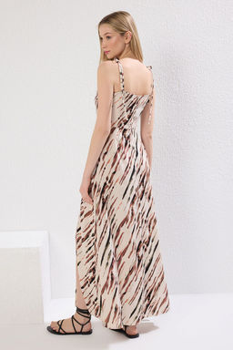 TRENDYOLMILLA Camel Leopar Desenli Kruvaze Y?rtmac Detayl? Maxi Dokuma Elbise TWOSS23EL01892 фото 15