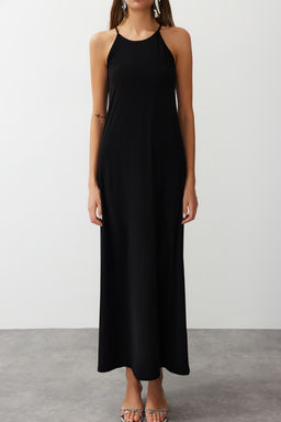 TRENDYOLMILLA Siyah Soyut Halter Yaka A-line/Can Ac?lan Esnek Maxi Orme Kalem Elbise TWOSS24EL00558 фото 11