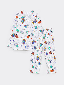 G?mlek Yaka Uzun Kol Bask?l? Erkek Bebek Pijama Tak?m?