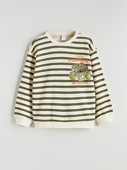 Bisiklet Yaka ?izgili Erkek ?ocuk Sweatshirt