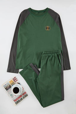 Erkek Yesil Reglan Kol Regular Fit Orme %100 Pamuk Pijama Tak?m? TMNAW25PT00004