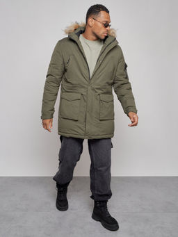 Парка мужская зимняя удлиненная с мехом цвета хаки 8318Kh - Wonderrman фото 11