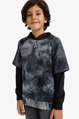 Kap__onlu Batik Desenli Sweatshirt Erkek _ocuk