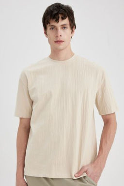 Oversize Genis Kal?p Bisiklet Yaka K?sa Kollu Tisort