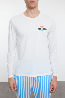 TRENDYOL MAN Bej - Kahve Regular Fit Cizgili Couple/Cift orme Pijama Tam?m? TMNAW25PT00049 - Trendyolmilla фото 4