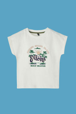 Ekru K?z Cocuk %100 Pamuk Slogan Bask?l? Regular Kal?p Karpuz Kol Orme T-Shirt TKDSS25TS00050