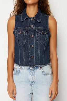 TRENDYOLMILLA Koyu Mavi More Sustainable Crop Denim Yelek TWOSS24YE00029  фото 5