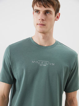 Bisiklet Yaka Bask?l? Penye Erkek Ti??rt