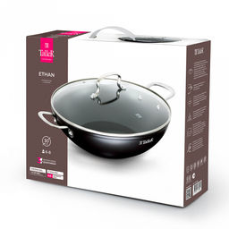 Сковорода Вок с антипригарным покрытием д30см Итан h6,5см, s3,3мм, дно д17см, s4мм, кованный алюминий, стеклянная крышка с пароотводом, 2 ручки из нержавеющей стали на клепочном креплении, цветная коробка, TalleR (Китай) - Домашняя мода фото 7