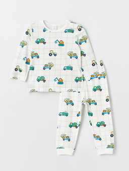 Bisiklet Yaka Uzun Kollu Bask?l? Erkek Bebek Pijama Tak?m? 2li