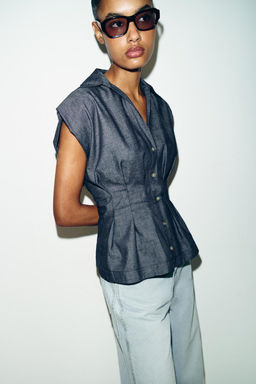 FITTED LINEN BLEND DARTED SHIRT - Zara фото 5