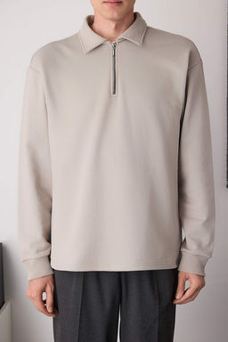 Gri Yeni Oversize/Genis Kesim Fermuarl? Gomlek Yaka Ici Sardonsuz Sweatshirt TMNAW26SW00013 - Trendyolmilla фото 16