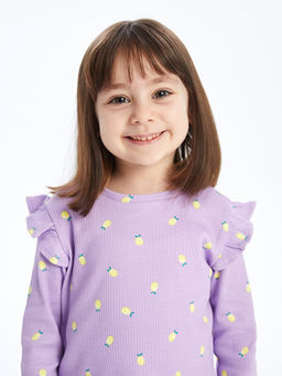 Bisiklet Yaka Uzun Kollu Bask?l? K?z Bebek Ti??rt