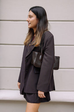 Kahverengi Koyu Mavi Cizgili Oversize Blazer Ceket TWOAW26BC00025 - Trendyolmilla фото 10