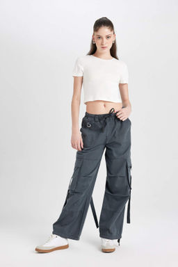 Coool Wide Leg Genis Paca Normal Bel Pantolon Gabardin Basic Duz Bagc?kl? Kargo Cepli - Defacto фото 2