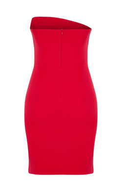 TRENDYOLMILLA Lacivert Vucuda Oturan Straplez Buzgulu Dokuma K?sa S?k Elbise TPRSS25EL00080  фото 7